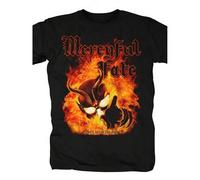 Shein Camiseta gráfica de heavy metal para hombres - Camiseta con la portada del álbum "Don't Break The Oath" de Mercyful Fate - Negro con llamas - Camiseta