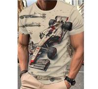 Shein Camiseta gráfica de hombre con diseño de coche de carreras 3D - Cuello redondo casual, tela elástica, diseño detallado de coche, ajuste regular, adecu