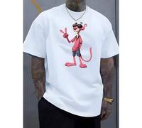 Shein Camiseta gráfica de la Pantera Rosa en algodón peinado, corte clásico, esencial, duradera y de calidad.