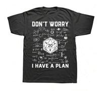 Shein Camiseta gráfica de manga corta con estampado de dragón de calabozo y texto "Tengo un plan" para juegos de rol con dados D20, para hombres