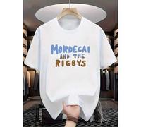 Shein Camiseta gráfica de Mr. Mordecai y The Rigbys - Camiseta de cuello redondo suave, transpirable, con estampado vibrante, estilo casual de verano, ropa