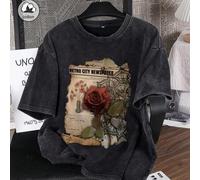 Shein Camiseta gráfica de mujer de verano de algodón Es Trus Plus, con estampado floral "Rosa y revista" de estilo vintage, cómoda moda coreana retro, casua