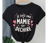 Shein Camiseta gráfica de mujer "Soy una abuela llorona" - Cuello redondo casual, parte superior de manga corta con decoración de corazón, adecuada para pri
