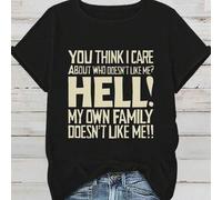 Shein Camiseta gráfica de mujer "YOU THINK I CARE" - 100% casual de manga corta con estampado de letras en negra, perfecta para atuendos casuales, camiseta