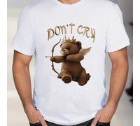 Shein Camiseta gráfica de oso Cupido para hombre, "Don't Cry", cuello redondo, 220 g/m², algodón puro, manga corta de verano (1 unidad)