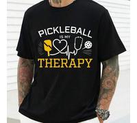 Shein Camiseta gráfica de Pickleball Therapy, cuello redondo para hombre, 220 g/m², algodón puro, manga corta de verano (1 unidad)