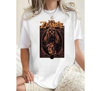 Shein Camiseta gráfica de Rob Zombie Band, algodón de 220 g, informal, de verano, con cuello redondo y manga corta (1 unidad)