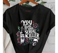 Shein Camiseta gráfica de talla grande para mujer con estampado de botella de veneno, rosa, calavera y eslogan de verano