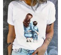 Shein Camiseta gráfica de vínculo entre madre e hijo - Camiseta de manga corta de cuello redondo casual para mujer, colección de primavera/verano/otoño, reg