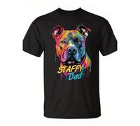 Shein Camiseta gráfica - Diseño de graffiti de un American Staffordshire Terrier con la leyenda "STAFFY DACaption" - Camiseta de cuello redondo casual para