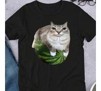 Shein Camiseta gráfica divertida de gato con expresión de sandía, una pieza de camiseta de mujer con estampado humorístico de sandía