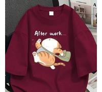 Shein Camiseta gráfica divertida de gato después del trabajo para mujer de talla grande, adecuada como regalo para novia o amiga, apropiada para uso diario,