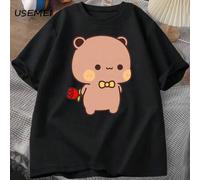 Shein Camiseta Gráfica DuDu Bear Panda Sorprendente BuBu con Flor Divertida y Linda Buu Duu para Mujer Hombre Pareja Ropa