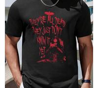 Shein Camiseta gráfica "El Cuervo" "Están Todos Muertos", cuello redondo para hombre, 220 g/m², verano, puro algodón, manga corta (1 unidad)