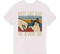 Shein Camiseta gráfica "El mejor papá felino" para hombre - Divertida camiseta de verano de manga corta con estampado de gato y pata, camiseta negra informa