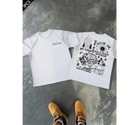 Shein Camiseta gráfica extragrande Gold Dust Woman Rock On, para hombre, con estampado a doble cara, moderna, informal, cuello redondo, 220 g/m², algodón pu
