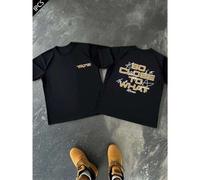 Shein Camiseta gráfica extragrande "So Close To What", para hombre, con estampado de doble cara, cuello redondo, informal, de algodón puro de 220 g/m² (1 un