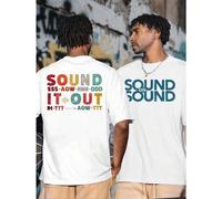 Shein Camiseta gráfica extragrande "Sound It Out", para hombre, con estampado de doble cara, cuello redondo, informal, de algodón puro de 220 g/m² (1 unidad
