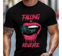 Shein Camiseta gráfica "Falling In Reverse Lips", cuello redondo para hombre, 220 g/m², verano, puro algodón, manga corta (1 unidad)