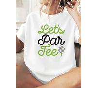 Shein Camiseta gráfica "Golf Let's Par", algodón de 220 g, informal, de verano, con cuello redondo y manga corta (1 unidad)