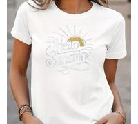 Shein Camiseta gráfica "Hello Sunshine" para mujer, 220 g/m², informal, de verano, con cuello redondo y manga corta de algodón puro (1 unidad)