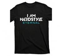 Shein Camiseta gráfica "I Am Hardstyle Eternal" para hombres - Camiseta de cuello redondo de manga corta en color negro con estampado digital audaz en blanc