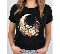 Shein Camiseta gráfica informal con estampa de luna y flor para mujeres
