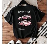 Shein Camiseta gráfica informal de cuello redondo y manga corta con estampado de coche y letras para mujer