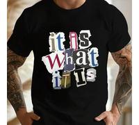Shein Camiseta gráfica "It Is What It Is" para hombre, 220 g/m², algodón puro, manga corta, verano (1 pieza)