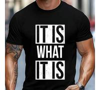 Shein Camiseta gráfica "It Is What It Is" para hombre, cuello redondo, 220 g/m², para verano, de puro algodón, manga corta (1 unidad)
