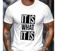Shein Camiseta gráfica "It Is What It Is" para hombre, cuello redondo, 220 g/m², verano, puro algodón, manga corta (1 unidad)