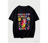 Shein Camiseta gráfica "K- Mañana Será Bonito La Bichota" para hombres y mujeres, diseño de regalo de manga corta universal con motivo de pintura estampada.