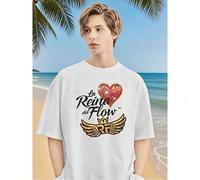 Shein Camiseta gráfica La Reina Del Flow - Camiseta casual unisex negra con diseño de alas y corona doradas, 180 g/m² de confort para todas las estaciones,