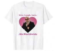 Shein Camiseta gráfica "Live Laugh Love Mr. Worldwide Pitbull", camiseta de moda retro de hip hop para hombres y mujeres, top de manga corta unisex de veran