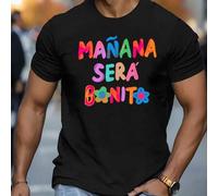 Shein Camiseta Gráfica Mañana Será Bonito, Cuello Redondo para Hombre, 220 g/m², Verano, Puro Algodón, Manga Corta (1 Pieza)