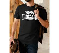 Shein Camiseta gráfica negra de Lonsdale London para otoño, algodón suave, diseño gráfico, hip-hop callejero, transpirable.