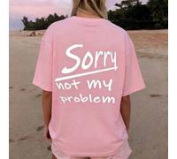 Shein Camiseta gráfica "No es mi negocio" para mujer talla grande - Texto audaz en la espalda, adecuada para primavera/verano, estilo casual diario de calle