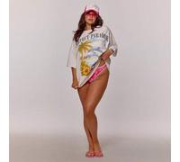Shein Camiseta gráfica oversize de talla grande para primavera y verano, vacaciones, playa, chica cool, sexy, festival de Ibiza, con estampado de mareas y l
