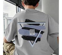 Shein Camiseta gráfica oversize para niños, con estampado geométrico de triángulos y pinceladas, con eslogan "LA MODA ES UNA FORMA DE VISTA ESTÉTICA", de co