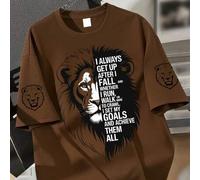 Shein Camiseta gráfica oversize para niños, estampado de cabeza de león dividida, eslogan "SIEMPRE ME LEVANTO DESPUÉS DE CAER", acento geométrico de león en