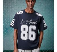 Shein Camiseta gráfica para hombre con número 86 y patrón de letras escritas a mano "Los Angeles", holgada y cómoda, adecuada para uso casual, deportes, act