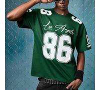 Shein Camiseta gráfica para hombre con número 86 y patrón de letras escritas a mano "Los Angeles", holgada y cómoda, adecuada para uso casual, deportes, act