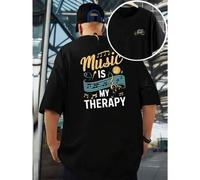 Shein Camiseta gráfica para hombre Sport Music is my therapy impresa por ambos lados, cuello redondo elegante, 220 g/m², algodón puro (1 pieza)