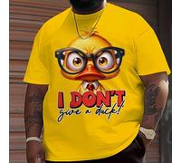 Shein Camiseta gráfica para hombre talla grande con estampado de pato con gafas y "No me importa un pito", de tela de punto de poliéster, cuello redondo, aj