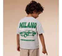 Shein Camiseta gráfica para niños con estampado de coche de Milán, de manga corta, casual de verano
