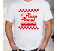 Shein Camiseta gráfica Pizza Planet, cuello redondo para hombre, 220 g/m², verano, puro algodón, manga corta (1 pieza)