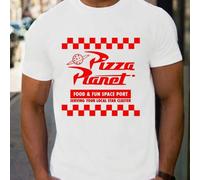 Shein Camiseta gráfica Pizza Planet, cuello redondo para hombre, 220 g/m², verano, puro algodón, manga corta (1 pieza)