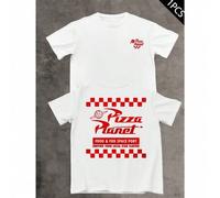 Shein Camiseta gráfica Pizza Planet para hombre, con estampado de doble cara, cuello redondo, estilo informal, 220 g/m² de algodón (1 unidad)