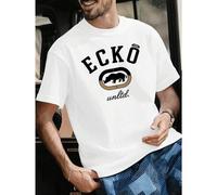 Shein Camiseta gráfica Rhino de Ecko Unltd, blanca, 100 % algodón, corte holgado, informal, cómoda, estampado gráfico único