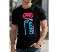 Shein Camiseta gráfica Rhino de Ecko Unltd, negra, 100 % algodón, cuello redondo, corte holgado, cómoda, estilo hip-hop callejero.